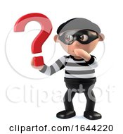 3d Funny Cartoon Criminal Burglar Character Holding A Question Mark Symbol