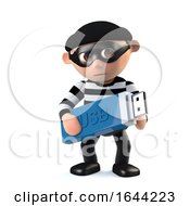 3d Funny Cartoon Burglar Character Takes A USB Memory Stick With Data