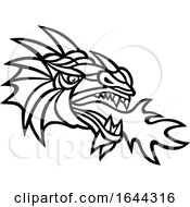 Poster, Art Print Of Black And White Mythical Dragon Breathing Fire Mascot