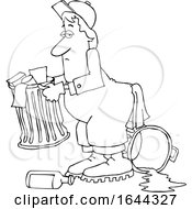 Poster, Art Print Of Cartoon Black And White Garbage Man Unhappily Doing His Job