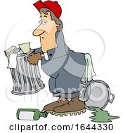 Cartoon White Garbage Man Unhappily Doing His Job