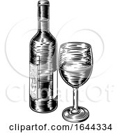 Poster, Art Print Of Wine Bottle And Glass Vintage Woodcut Etching