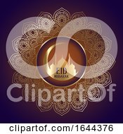 Poster, Art Print Of Eid Mubarak Background With Mosque Silhouette In Decorative Frame