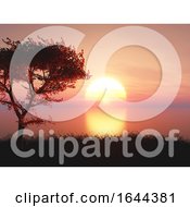 Poster, Art Print Of 3d Maple Tree Against A Sunset Sky