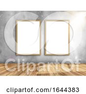 Poster, Art Print Of 3d Room Interior With Blank Picture Frames On The Wall With Light Shining From The Right