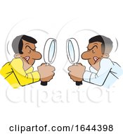 Poster, Art Print Of Cartoon Black Men Looking At Each Other Throgh Magnifying Glasses