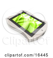 White Handheld Organizer With A Green Screen Saver Clipart Illustration Graphic