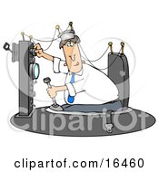 Caucasian Man Experimenting In His Time Machine Invention Clipart Illustration Graphic
