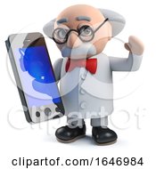 3d Mad Scientist Holding A Smartphone Tablet Device