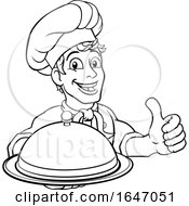 Poster, Art Print Of Chef Holding Plate Platter Sign Cartoon