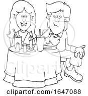 Cartoon Black And White Couple On A Date At A Restaurant