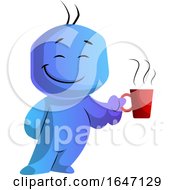 Happy Blue Cartoon Man Boss Holding A Coffee Cup by Morphart Creations