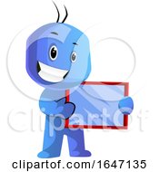 Happy Blue Cartoon Man Holding A Tablet by Morphart Creations