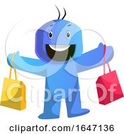 Happy Blue Cartoon Man With Shopping Bags by Morphart Creations