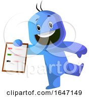 Cartoon Blue Man Holding A Clipboard With A List