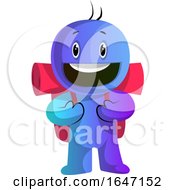Poster, Art Print Of Cartoon Blue Man Hiker With A Backpack