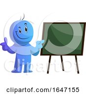 Poster, Art Print Of Happy Cartoon Blue Man Teaching By A Board