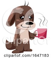 Poster, Art Print Of Relaxed Dog Holding A Cup Of Hot Coffee