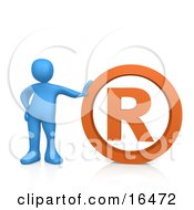 Blue Person Leaning Against An Orange Registered Trademark Symbol Clipart Illustration Graphic