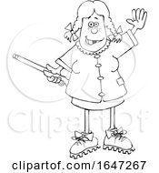 Cartoon Black And White Hillbilly Woman Holding A Gun And Waving