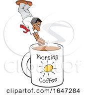 Cartoon Black Man Diving Into A Giant Coffee Mug