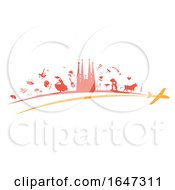 Spanish Flag Abstract With Silhoutted Icons And A Plane