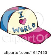 Poster, Art Print Of Cartoon Baseball Hat With I Love World Text