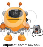 Poster, Art Print Of Orange Cyborg Robot Mascot Character Charging