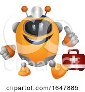 Poster, Art Print Of Orange Cyborg Robot Mascot Character With A First Aid Kit
