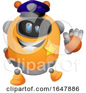 Poster, Art Print Of Orange Cyborg Robot Mascot Character Police Officer