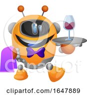 Poster, Art Print Of Orange Cyborg Robot Mascot Character Waiter Serving Wine