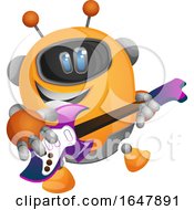 Poster, Art Print Of Orange Cyborg Robot Mascot Character Playing A Guitar