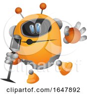 Poster, Art Print Of Orange Cyborg Robot Mascot Character Singing