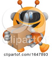 Poster, Art Print Of Orange Cyborg Robot Mascot Character Carrying A Box