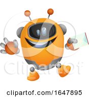 Poster, Art Print Of Orange Cyborg Robot Mascot Character Holding An Envelope