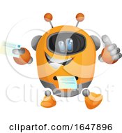 Poster, Art Print Of Orange Cyborg Robot Mascot Character Printing A Receipt