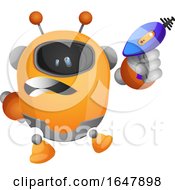 Orange Cyborg Robot Mascot Character With A Laser Gun