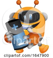 Poster, Art Print Of Orange Cyborg Robot Mascot Character Holding A Battery