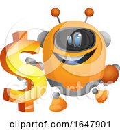 Poster, Art Print Of Orange Cyborg Robot Mascot Character Holding A Usd Symbol