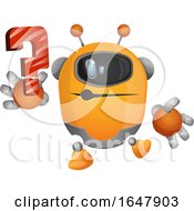 Poster, Art Print Of Orange Cyborg Robot Mascot Character Holding A Question Mark