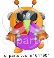 Poster, Art Print Of Orange Cyborg Robot Mascot Character Holding A Pie Chart