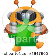Orange Cyborg Robot Mascot Character Holding A Puzzle Piece