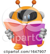 Poster, Art Print Of Orange Cyborg Robot Mascot Character Reading A Book