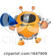 Poster, Art Print Of Orange Cyborg Robot Mascot Character Using A Megaphone