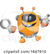 Poster, Art Print Of Cartoon Robot Holding A Magnifying Glass Illustration Vector On White Background