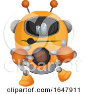 Orange Cyborg Robot Mascot Character With A Power Button