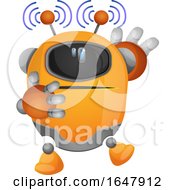 Poster, Art Print Of Orange Cyborg Robot Mascot Character Emitting Electromagnetic Waves