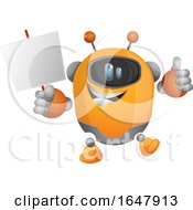 Poster, Art Print Of Orange Cyborg Robot Mascot Character Holding A Blank Sign