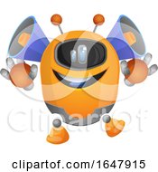 Poster, Art Print Of Orange Cyborg Robot Mascot Character With Speakers