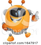 Poster, Art Print Of Orange Cyborg Robot Mascot Character Pointing